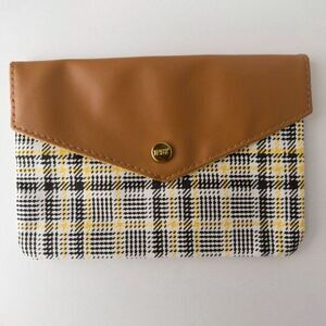 5/$20 Ipsy Glam Bag September 2021 Preppy Plaid Yellow Brown Envelope Makeup Bag
